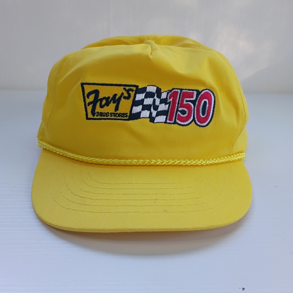 Vintage Fay's Drugs 150 Watkins Glen Race Flag Hat Yellow Snapback Cotton Cap